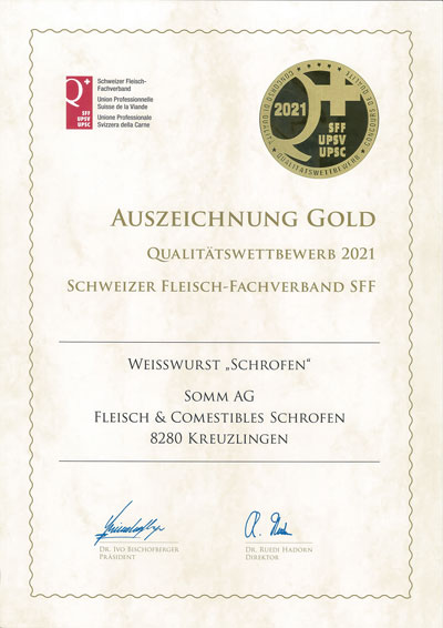 Goldmedaille für die Schrofen-Weisswurst